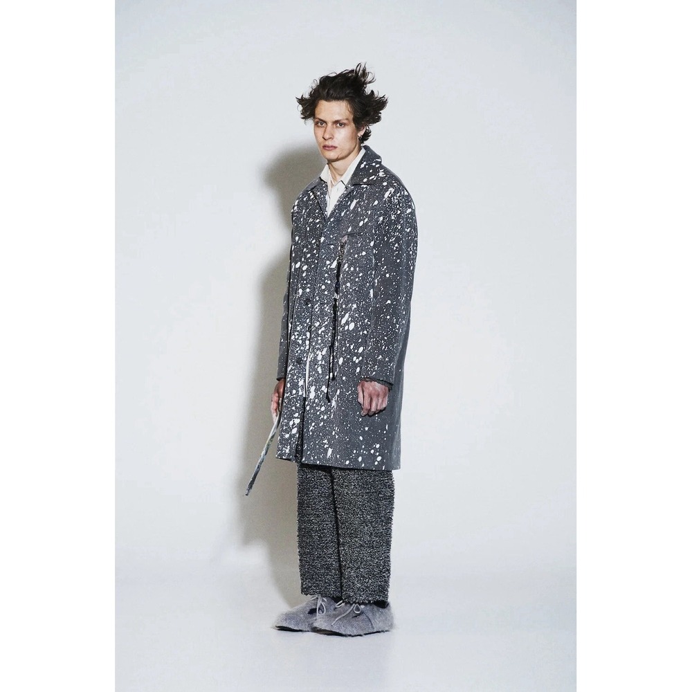GHOSTS' COACH COAT CHARCOAL 21.1 Beast Size 48 white paint-splatter MSRP $2,675